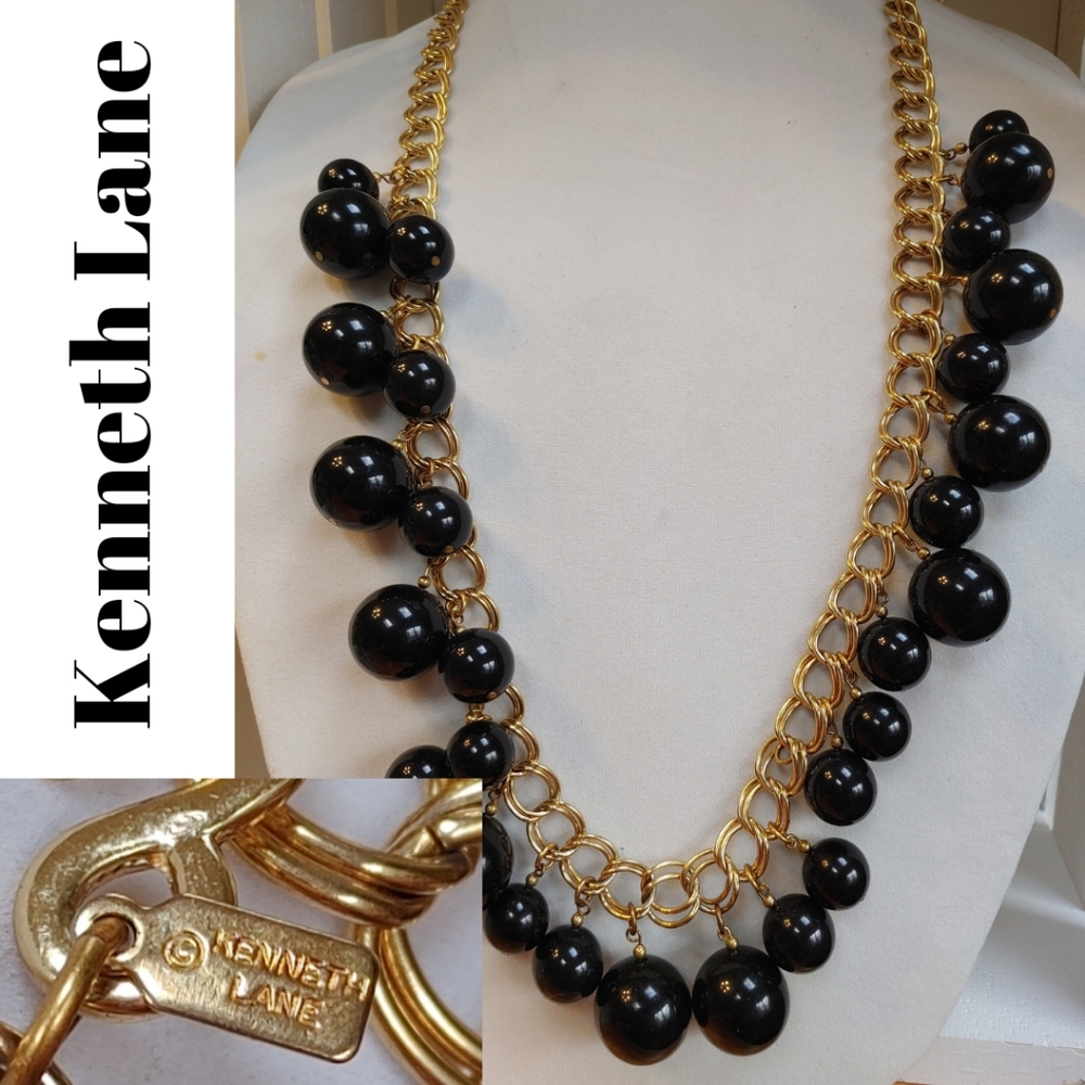 Kenneth Lane Statement Necklace Gold Black Long